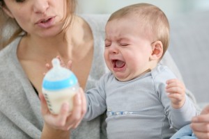 Baby boy crying to have food